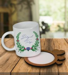 eJOYA Kişiye Özel Tasarım Kupa Bardak Ve Kalp Desenli Ahşap Bardak Altlığı 99646