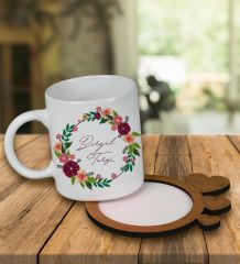 eJOYA Kişiye Özel Tasarım Kupa Bardak Ve Kalp Desenli Ahşap Bardak Altlığı 99648