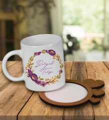 eJOYA Kişiye Özel Tasarım Kupa Bardak Ve Kalp Desenli Ahşap Bardak Altlığı 99650