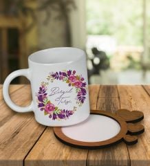 eJOYA Kişiye Özel Tasarım Kupa Bardak Ve Kalp Desenli Ahşap Bardak Altlığı 99655