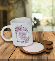 eJOYA Kişiye Özel Tasarım Kupa Bardak Ve Kalp Desenli Ahşap Bardak Altlığı 99658