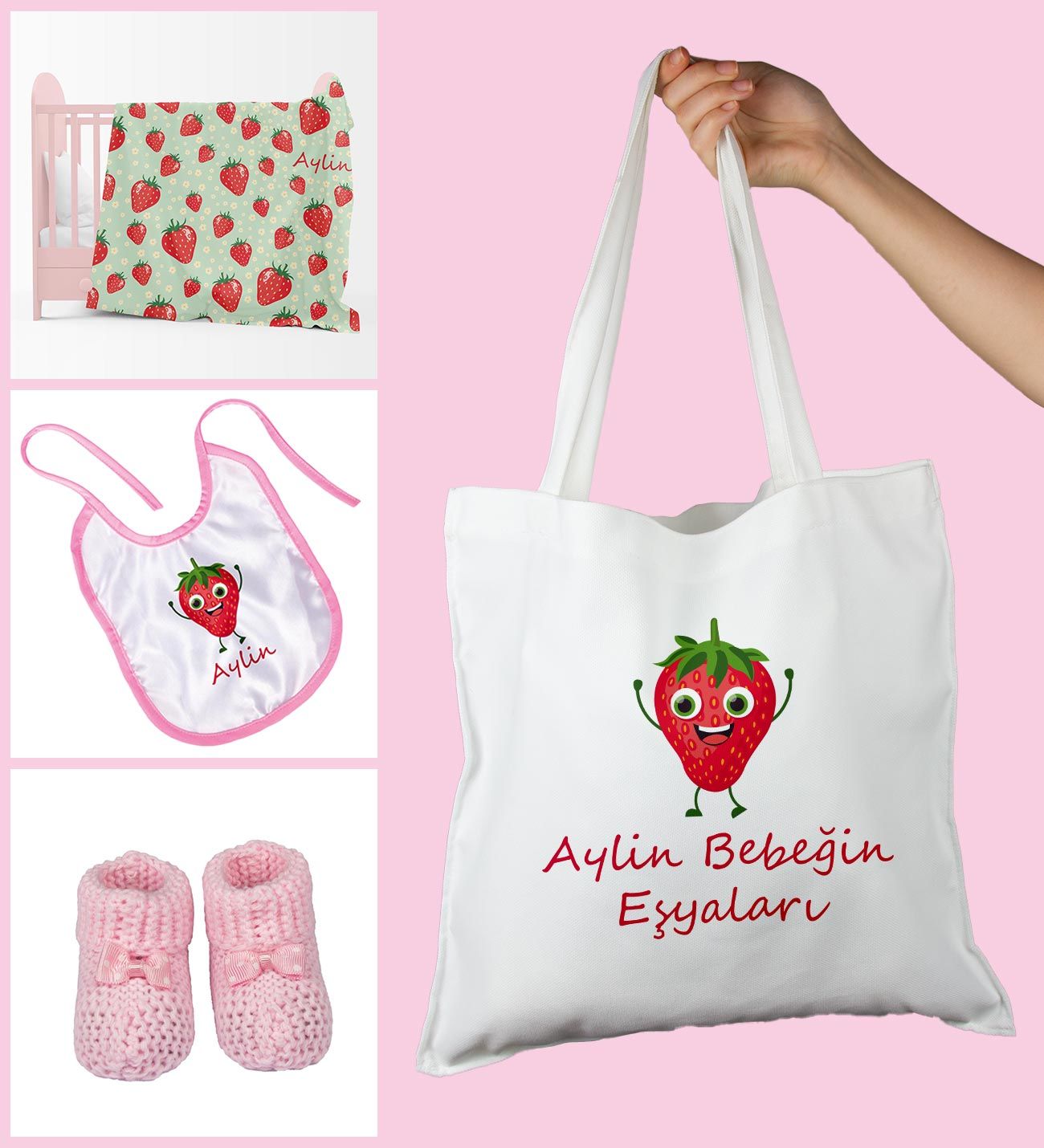eJOYA Bebeklere Özel Çantasında Kişiye Özel Battaniye Önlük Ve Patik Bebek Hediye Seti 109897