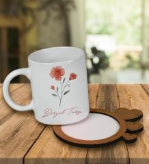 eJOYA Kişiye Özel Tasarım Kupa Bardak Ve Kalp Desenli Ahşap Bardak Altlığı 99659