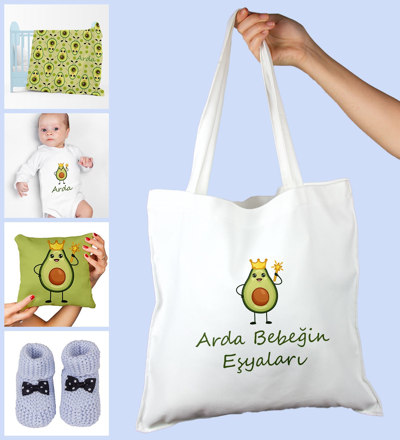 eJOYA Bebeklere Özel Çantasında Kişiye Özel Battaniye Zıbın Yastık Ve Patik Bebek Hediye Seti 109902