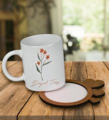 eJOYA Kişiye Özel Tasarım Kupa Bardak Ve Kalp Desenli Ahşap Bardak Altlığı 99664