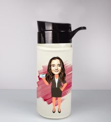 eJOYA Kişiye Özel Karikatür Tasarım Özel Koruma Kılıflı Cam Matara 96108