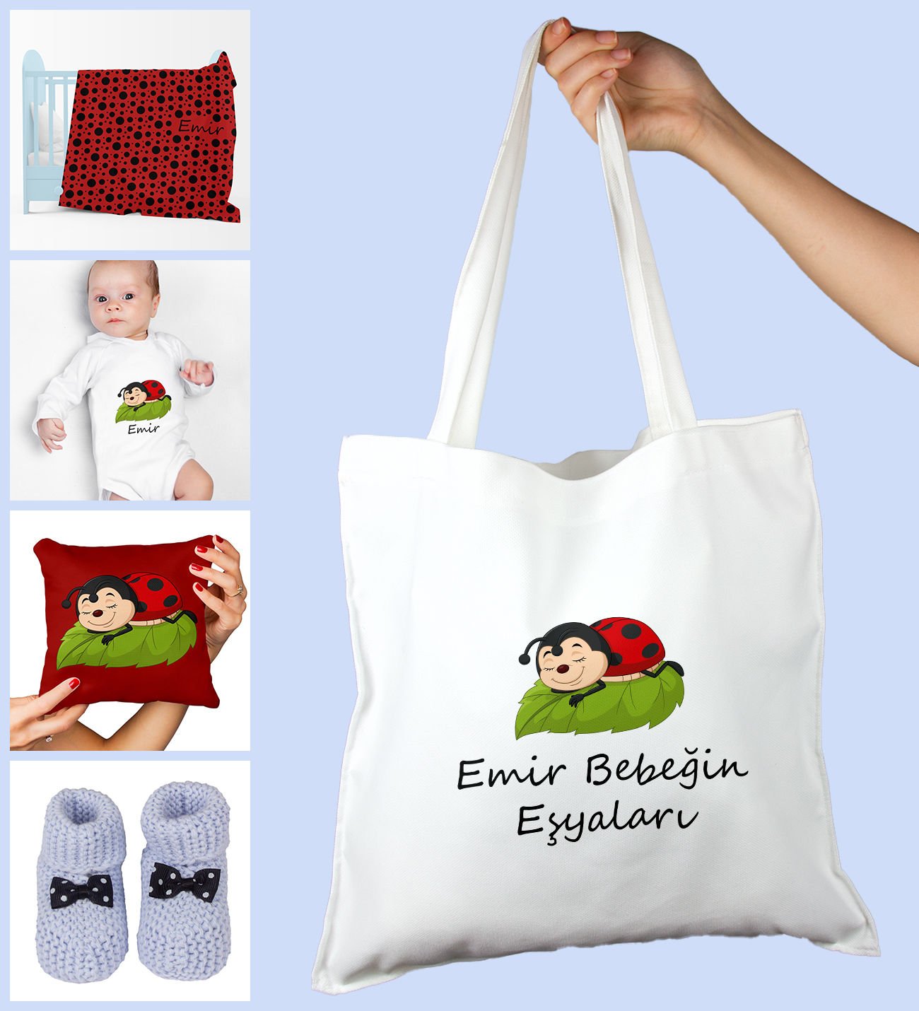 eJOYA Bebeklere Özel Çantasında Kişiye Özel Battaniye Zıbın Yastık Ve Patik Bebek Hediye Seti 109903