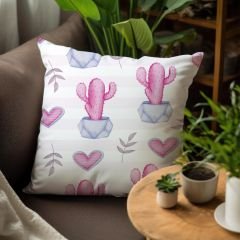 eJOYA Pembe Kaktüs Tasarımlı 4'lü Yastık İçi Ve Kırlent Kılıfı 45cm 113671