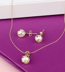 eJOYA 8 mm Doğal İnci Altın Küpe ve Kolye 78606