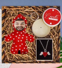 eJOYA Sevgiliye Özel Fotoğraflı Peluş Anahtarlık & Mum & Melek Kanatları Kolye Hediye Kutusu 112822