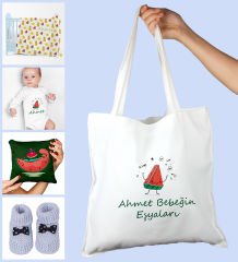 eJOYA Bebeklere Özel Çantasında Kişiye Özel Battaniye Zıbın Yastık Ve Patik Bebek Hediye Seti 109906
