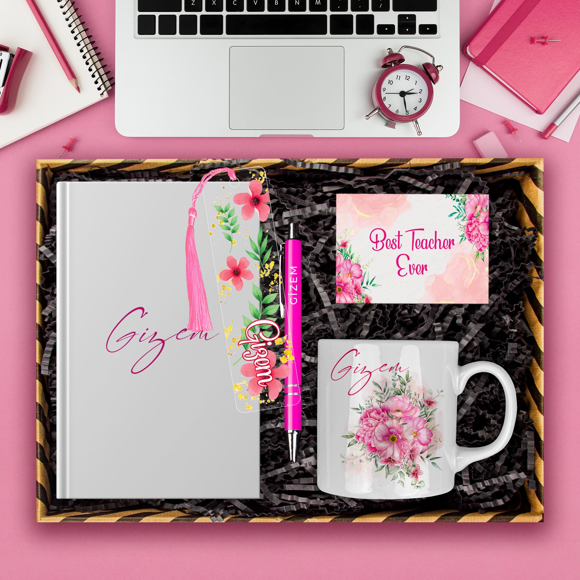 eJOYA Öğretmenlere Özel Tasarım Defter & Kalem & Kupa & Akrilik Kitap Ayracı Hediye Kutusu 114379