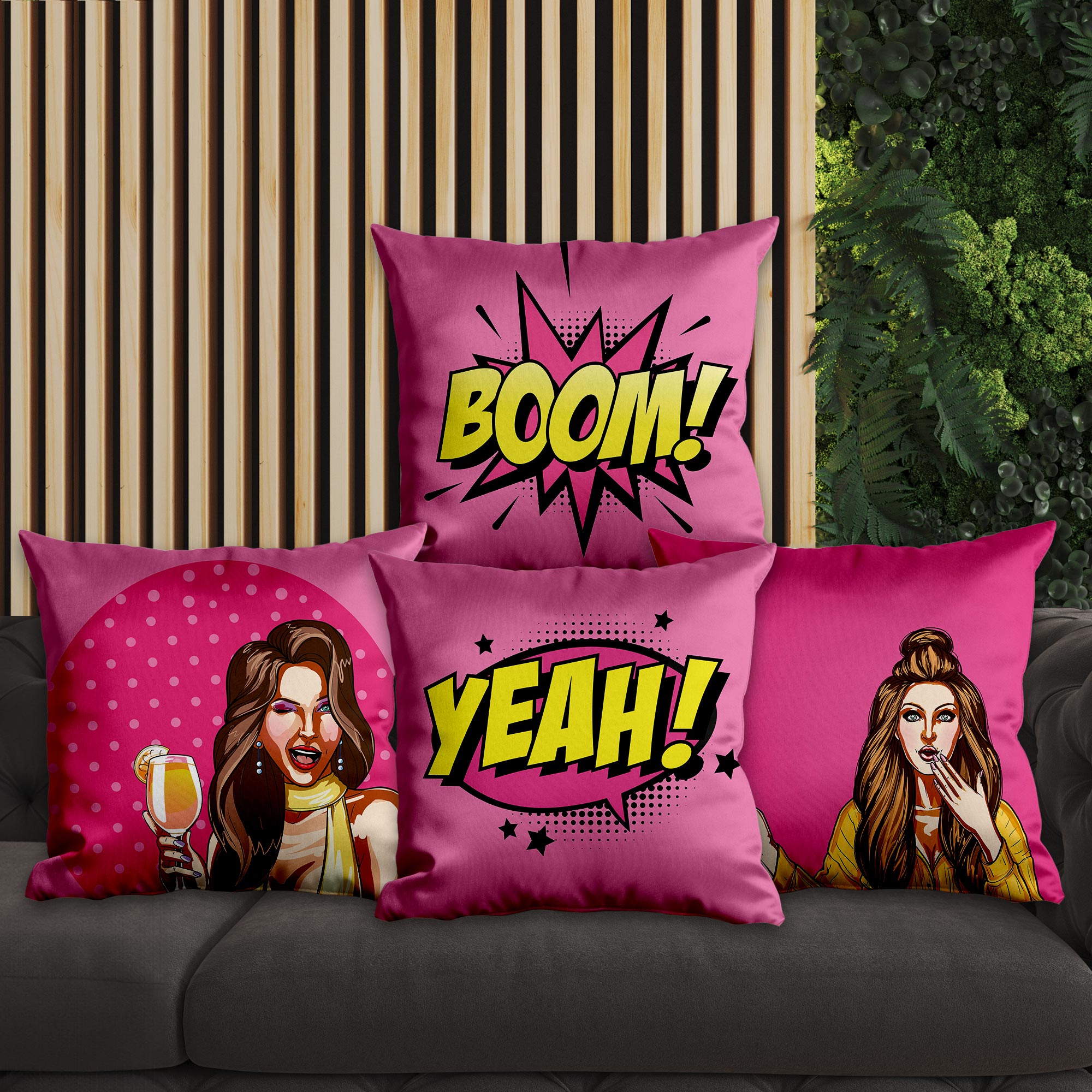 eJOYA Pop Art Tasarımlı 4'lü Yastık İçi Ve Kırlent Kılıfı 45cm 113674