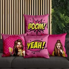 eJOYA Pop Art Tasarımlı 4'lü Yastık İçi Ve Kırlent Kılıfı 45cm 113674