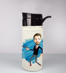 eJOYA Kişiye Özel Karikatür Tasarım Özel Koruma Kılıflı Cam Matara 96115