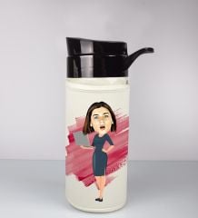 eJOYA Kişiye Özel Karikatür Tasarım Özel Koruma Kılıflı Cam Matara 96116