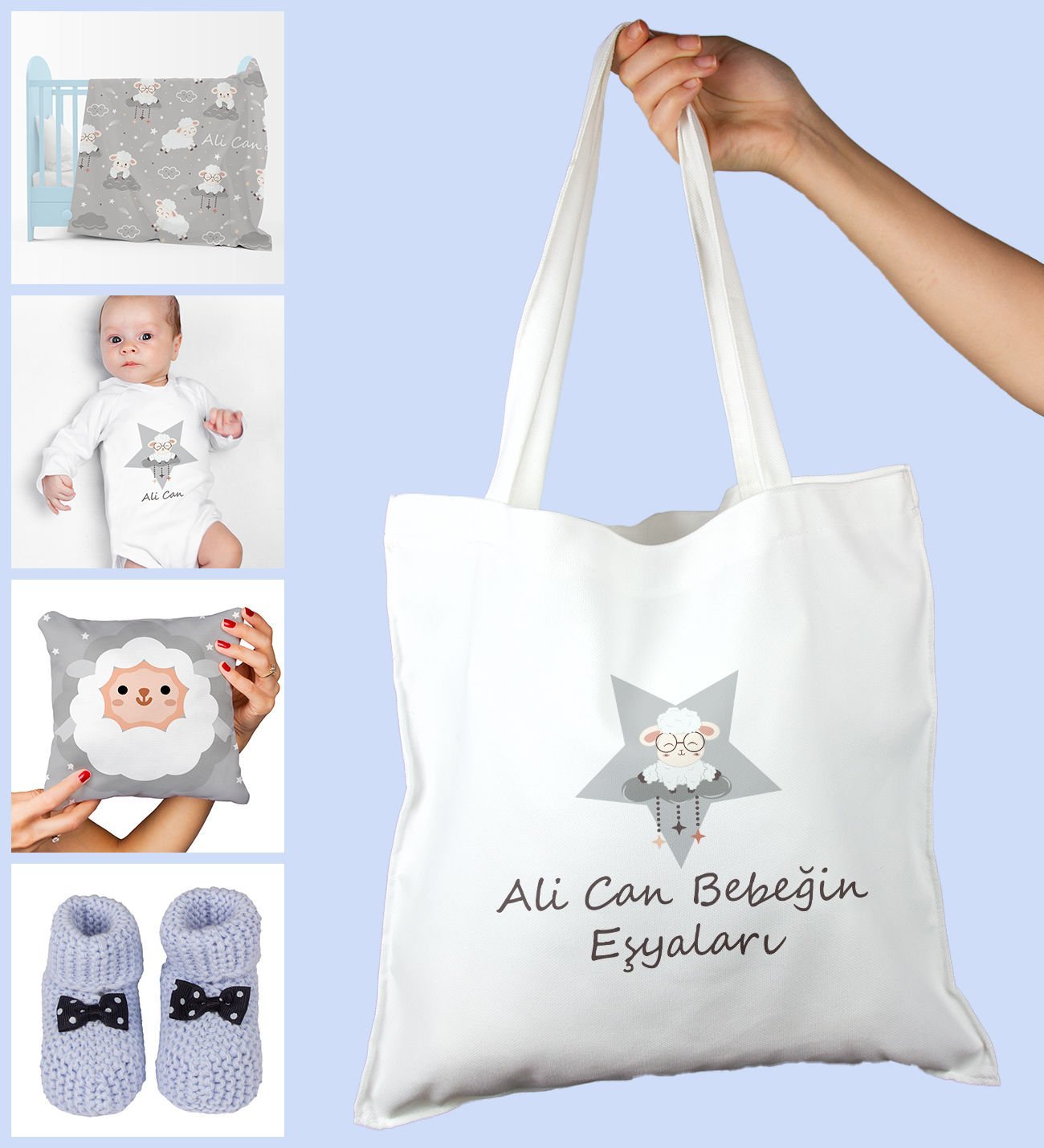 eJOYA Bebeklere Özel Çantasında Kişiye Özel Battaniye Zıbın Yastık Ve Patik Bebek Hediye Seti 109912