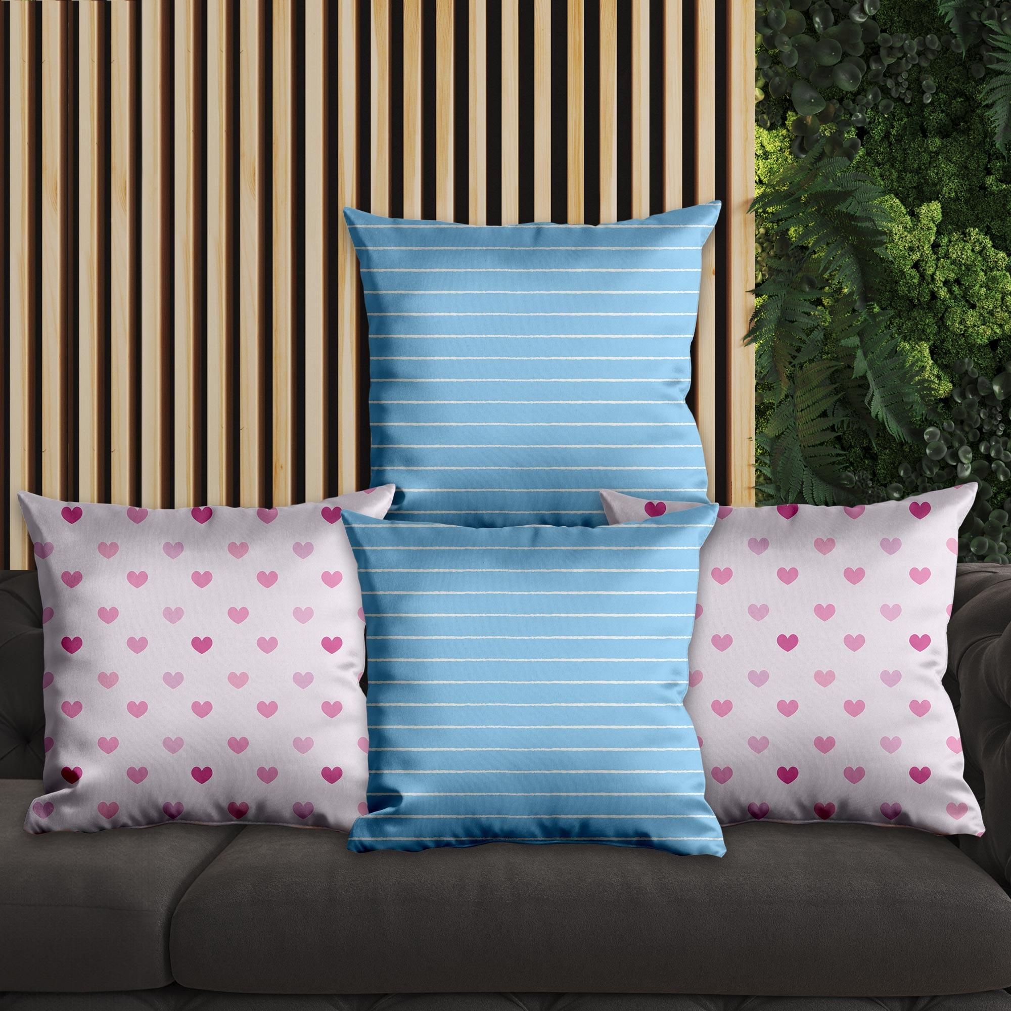 eJOYA Pembe Kalp Tasarımlı 4'lü Yastık İçi Ve Kırlent Kılıfı 45cm 113679