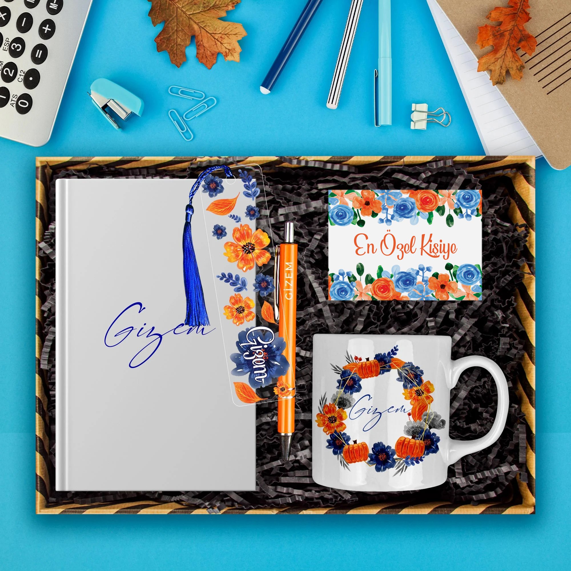 eJOYA Kişiye Özel Tasarım Defter & Kalem & Kupa & Akrilik Kitap Ayracı Hediye Kutusu 114385