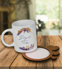 eJOYA Kişiye Özel Tasarım Kupa Bardak Ve Kalp Desenli Ahşap Bardak Altlığı 99675