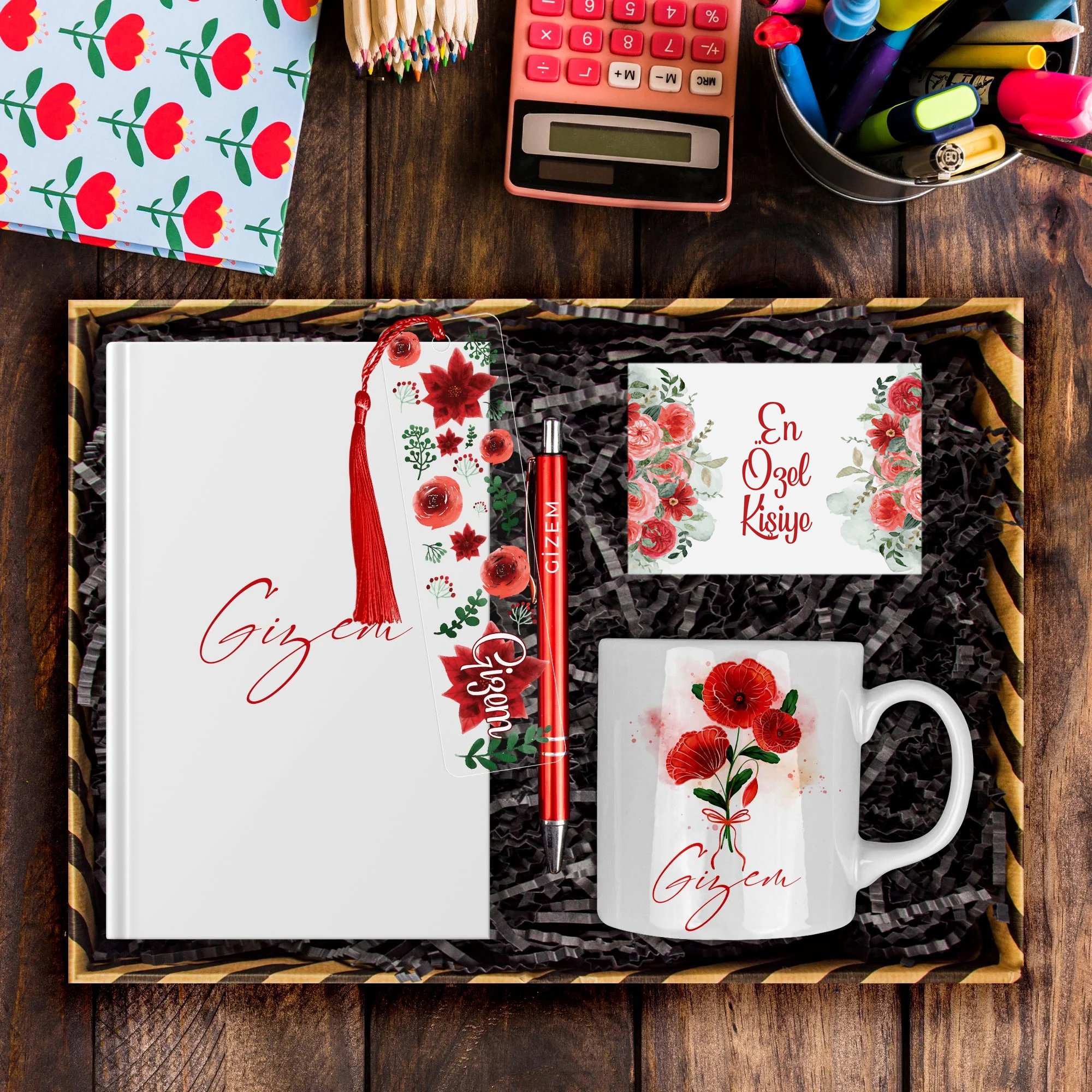 eJOYA Kişiye Özel Tasarım Defter & Kalem & Kupa & Akrilik Kitap Ayracı Hediye Kutusu 114387