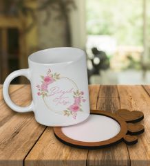 eJOYA Kişiye Özel Tasarım Kupa Bardak Ve Kalp Desenli Ahşap Bardak Altlığı 99677