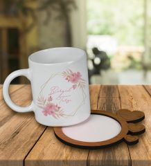 eJOYA Kişiye Özel Tasarım Kupa Bardak Ve Kalp Desenli Ahşap Bardak Altlığı 99678
