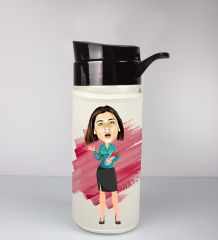 eJOYA Kişiye Özel Karikatür Tasarım Özel Koruma Kılıflı Cam Matara 96122