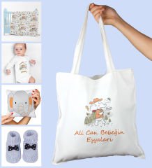 eJOYA Bebeklere Özel Çantasında Kişiye Özel Battaniye Zıbın Yastık Ve Patik Bebek Hediye Seti 109917