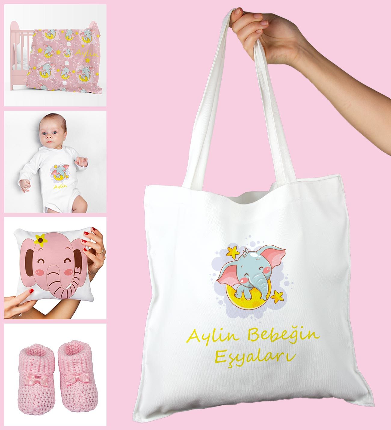 eJOYA Bebeklere Özel Çantasında Kişiye Özel Battaniye Zıbın Yastık Ve Patik Bebek Hediye Seti 109918