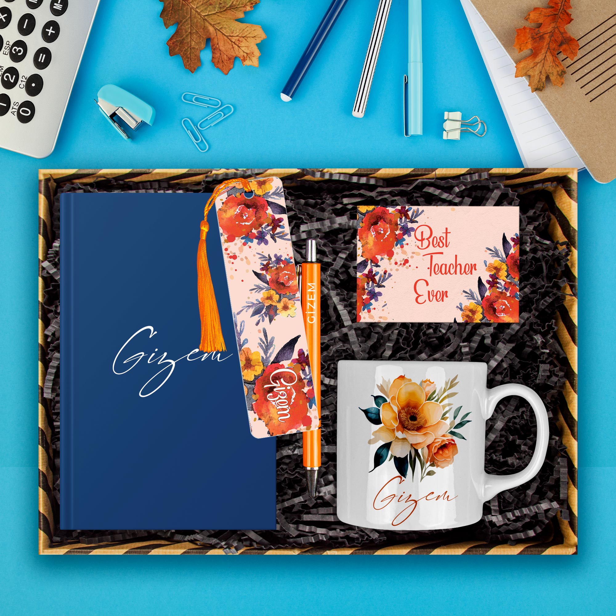 eJOYA Öğretmenlere Özel Tasarım Defter & Kalem & Kupa & Akrilik Kitap Ayracı Hediye Kutusu 114391