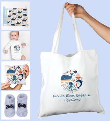 eJOYA Bebeklere Özel Çantasında Kişiye Özel Battaniye Zıbın Yastık Ve Patik Bebek Hediye Seti 109920