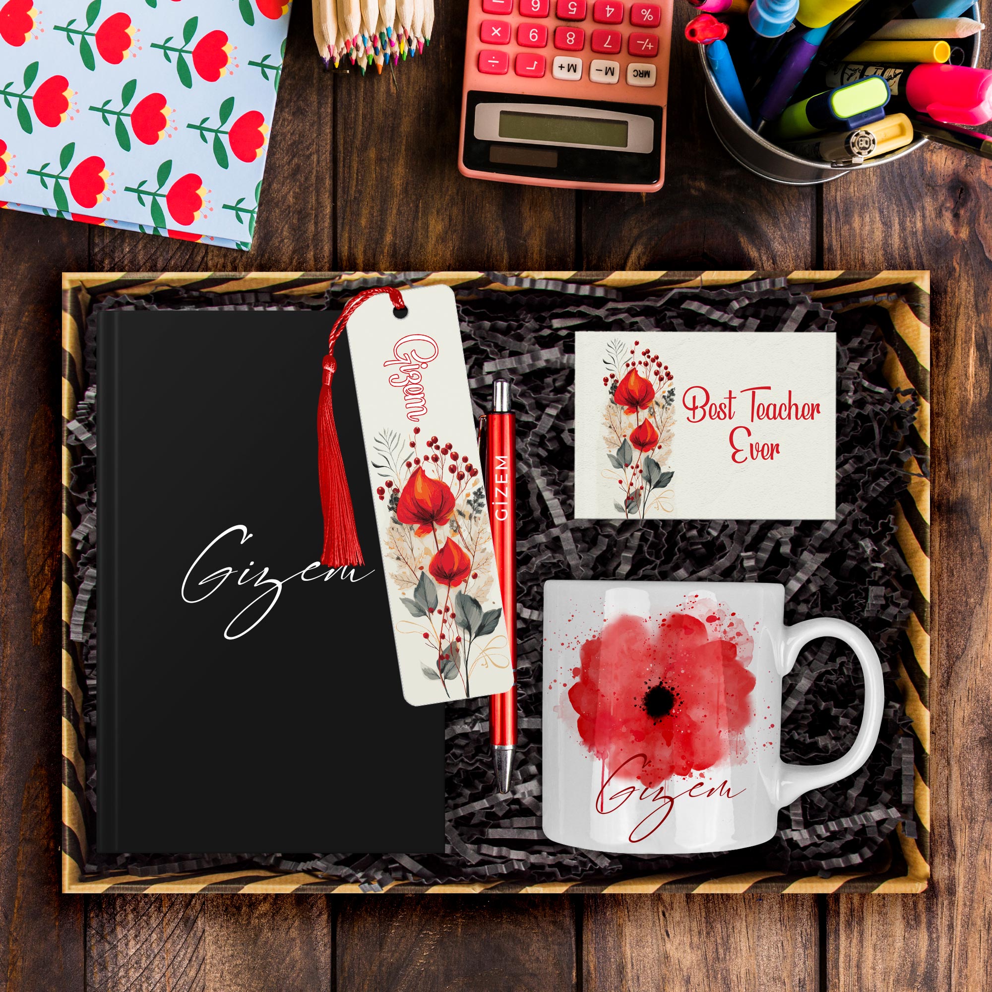 eJOYA Öğretmenlere Özel Tasarım Defter & Kalem & Kupa & Akrilik Kitap Ayracı Hediye Kutusu 114393