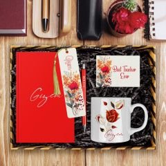 eJOYA Öğretmenlere Özel Tasarım Defter & Kalem & Kupa & Akrilik Kitap Ayracı Hediye Kutusu 114394