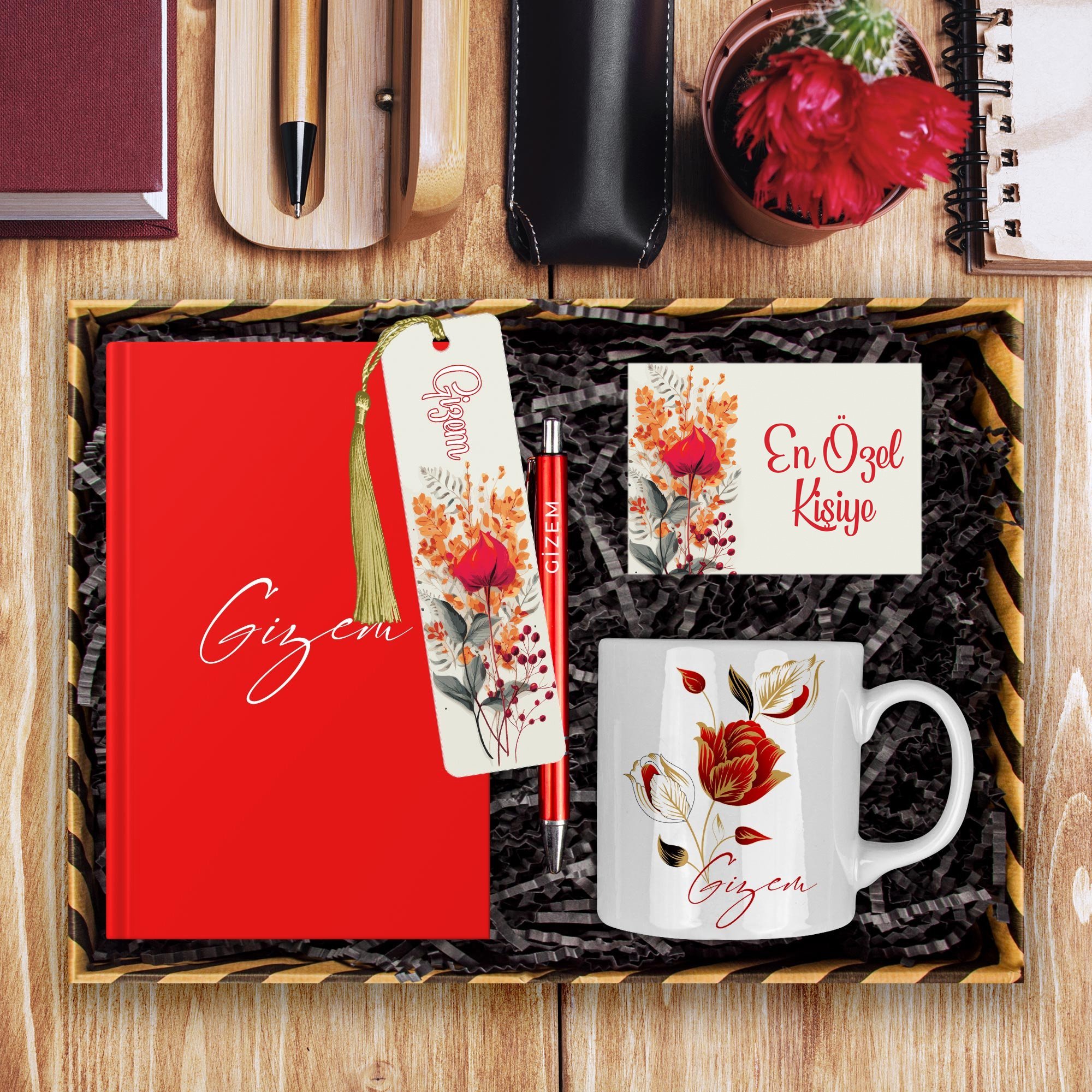 eJOYA Kişiye Özel Tasarım Defter & Kalem & Kupa & Akrilik Kitap Ayracı Hediye Kutusu 114394