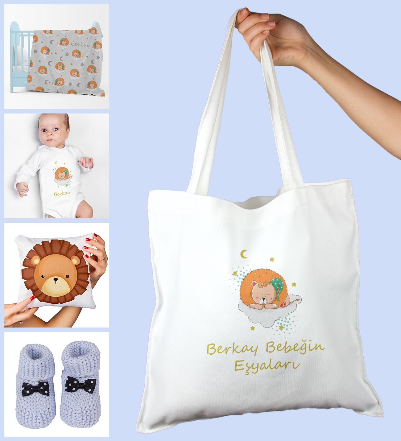 eJOYA Bebeklere Özel Çantasında Kişiye Özel Battaniye Zıbın Yastık Ve Patik Bebek Hediye Seti 109923