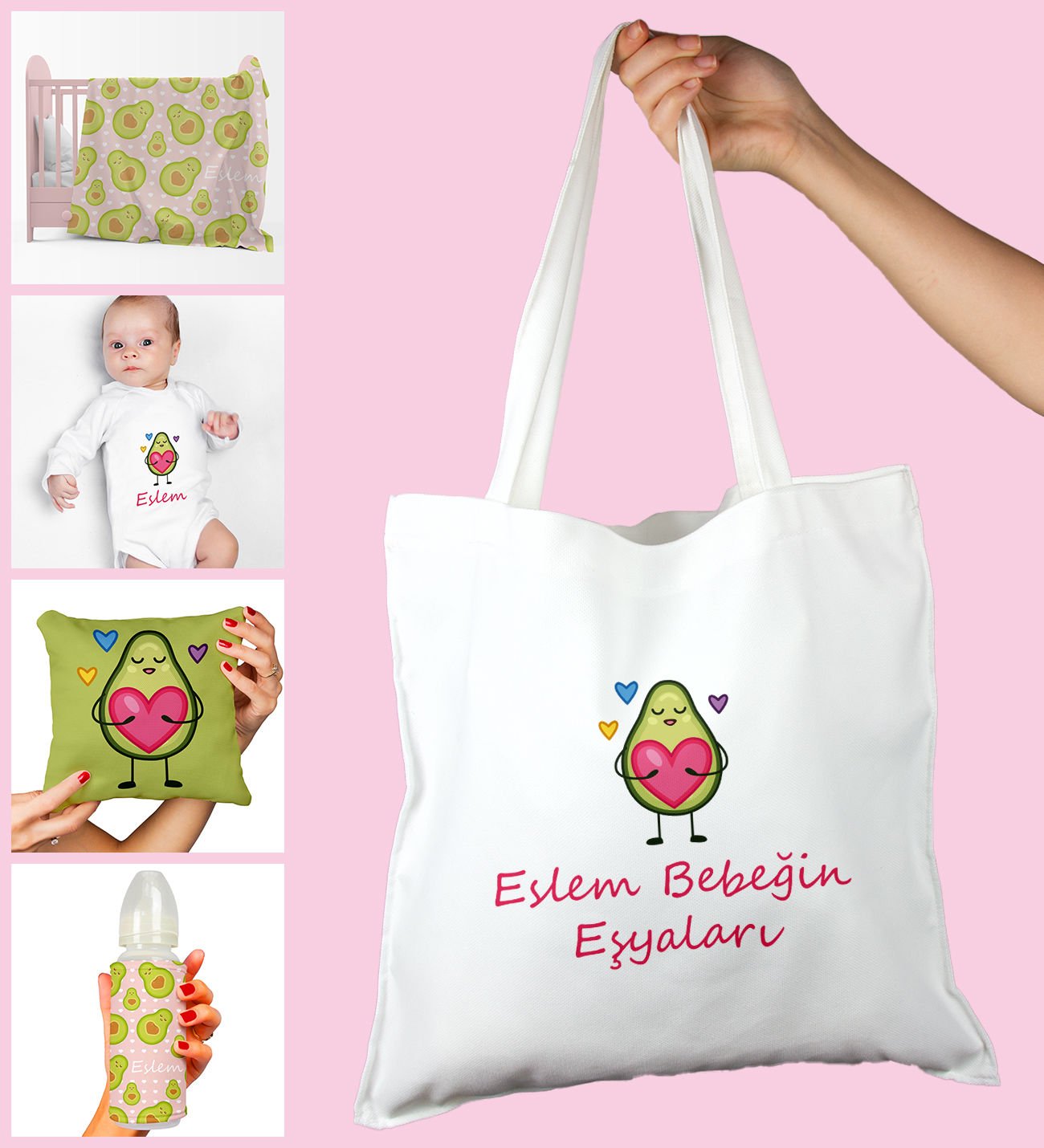 eJOYA Bebeklere Özel Çantasında Kişiye Özel Battaniye Zıbın Biberon Ve Yastık Bebek Hediye Seti 109925