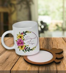 eJOYA Kişiye Özel Tasarım Kupa Bardak Ve Kalp Desenli Ahşap Bardak Altlığı 99687