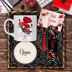 eJOYA Öğretmenlere Özel Tasarım Kupa & Bardak Altlığı & Akrilik Kitap Ayracı Hediye Kutusu 114399