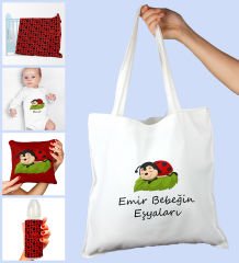 eJOYA Bebeklere Özel Çantasında Kişiye Özel Battaniye Zıbın Biberon Ve Yastık Bebek Hediye Seti 109927