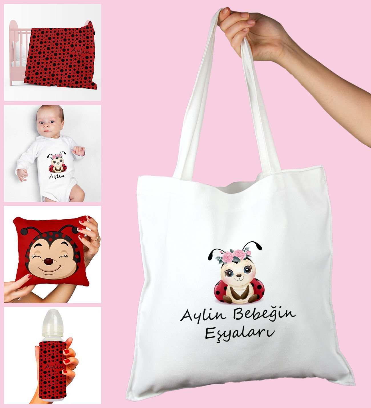 eJOYA Bebeklere Özel Çantasında Kişiye Özel Battaniye Zıbın Biberon Ve Yastık Bebek Hediye Seti 109928