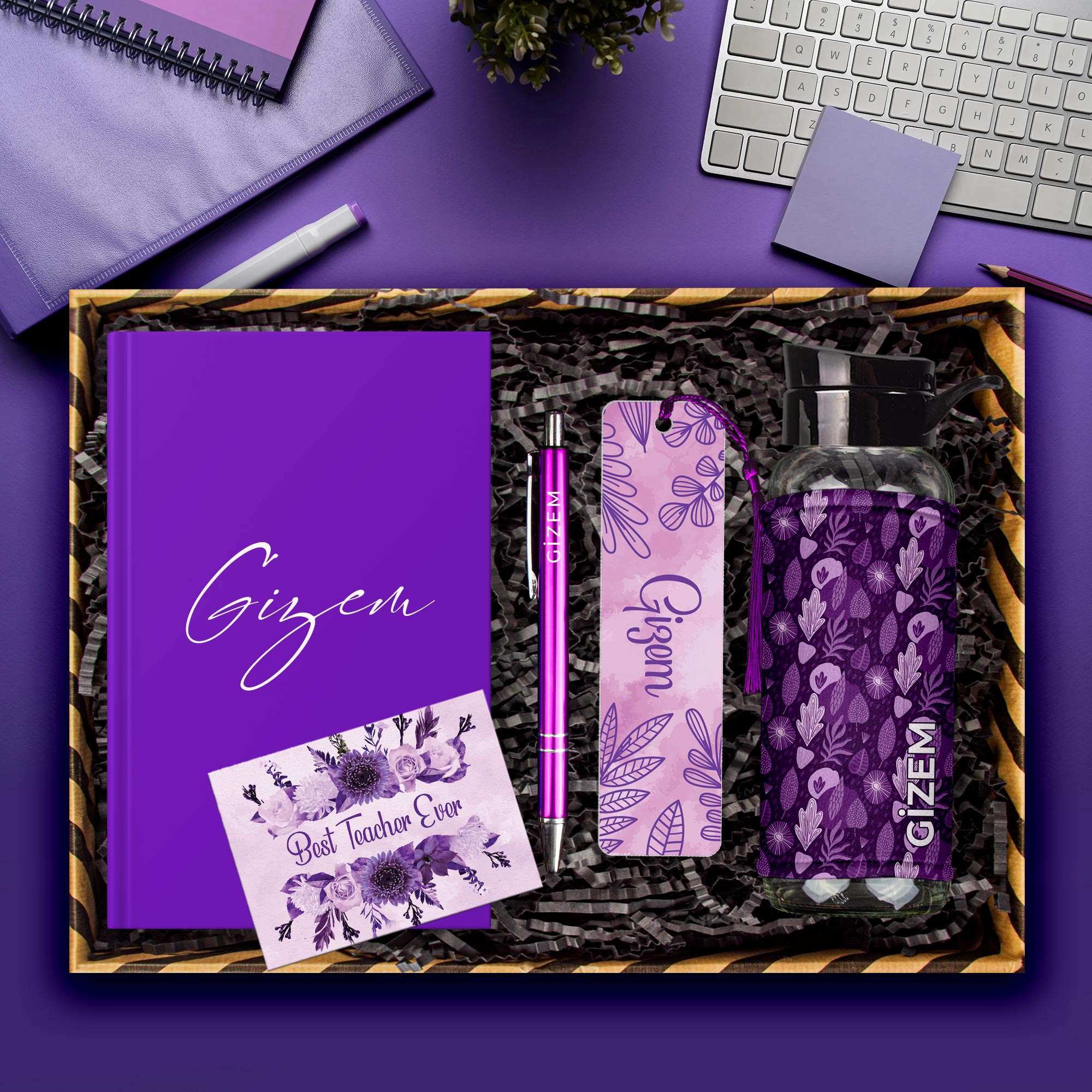 eJOYA Öğretmenlere Özel Tasarım Defter & Kalem & Matara & Akrilik Kitap Ayracı Hediye Kutusu 114406