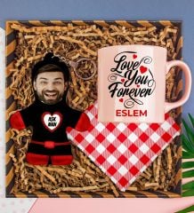 eJOYA Kişiye Özel Kupa & Bardak Altlığı & Fotoğraflı Peluş Anahtarlık Hediye Kutusu 112851