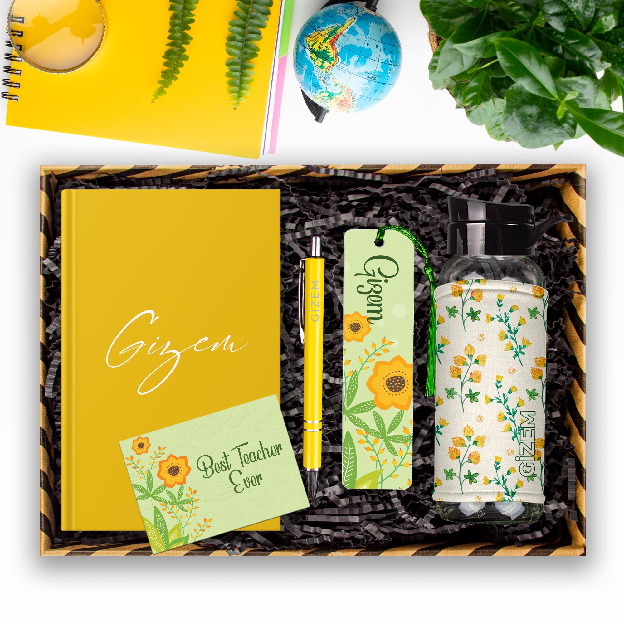 eJOYA Öğretmenlere Özel Tasarım Defter & Kalem & Matara & Akrilik Kitap Ayracı Hediye Kutusu 114407