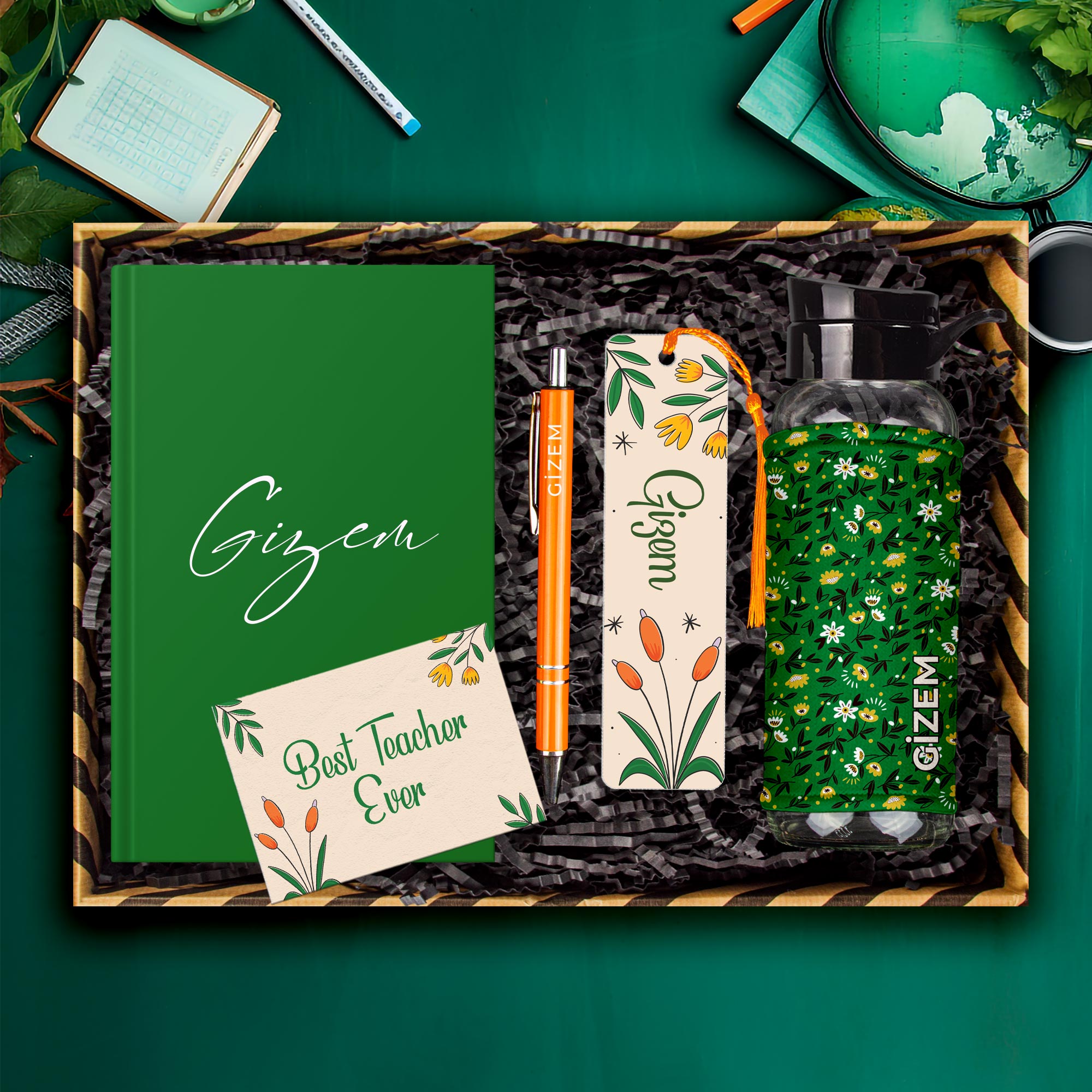 eJOYA Öğretmenlere Özel Tasarım Defter & Kalem & Matara & Akrilik Kitap Ayracı Hediye Kutusu 114408