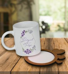 eJOYA Kişiye Özel Tasarım Kupa Bardak Ve Kalp Desenli Ahşap Bardak Altlığı 99699