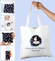 eJOYA Bebeklere Özel Çantasında Kişiye Özel Battaniye Zıbın Biberon Ve Yastık Bebek Hediye Seti 109939