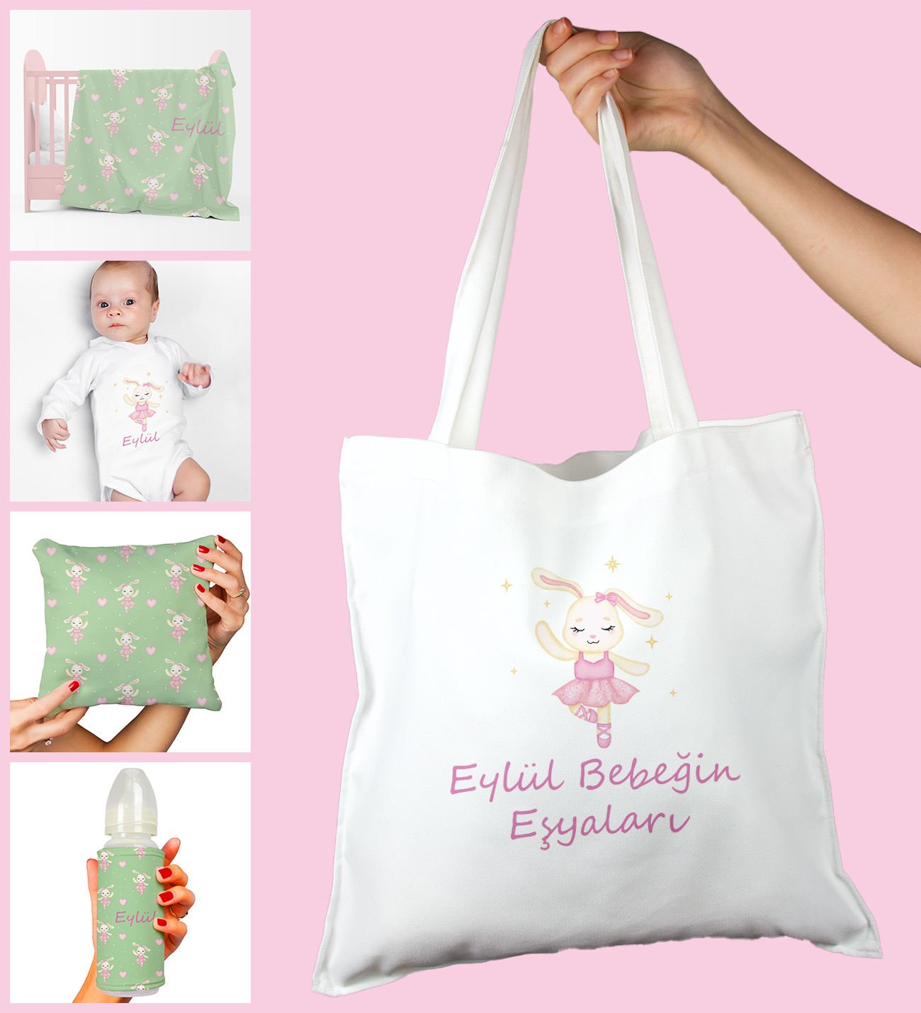 eJOYA Bebeklere Özel Çantasında Kişiye Özel Battaniye Zıbın Biberon Ve Yastık Bebek Hediye Seti 109940