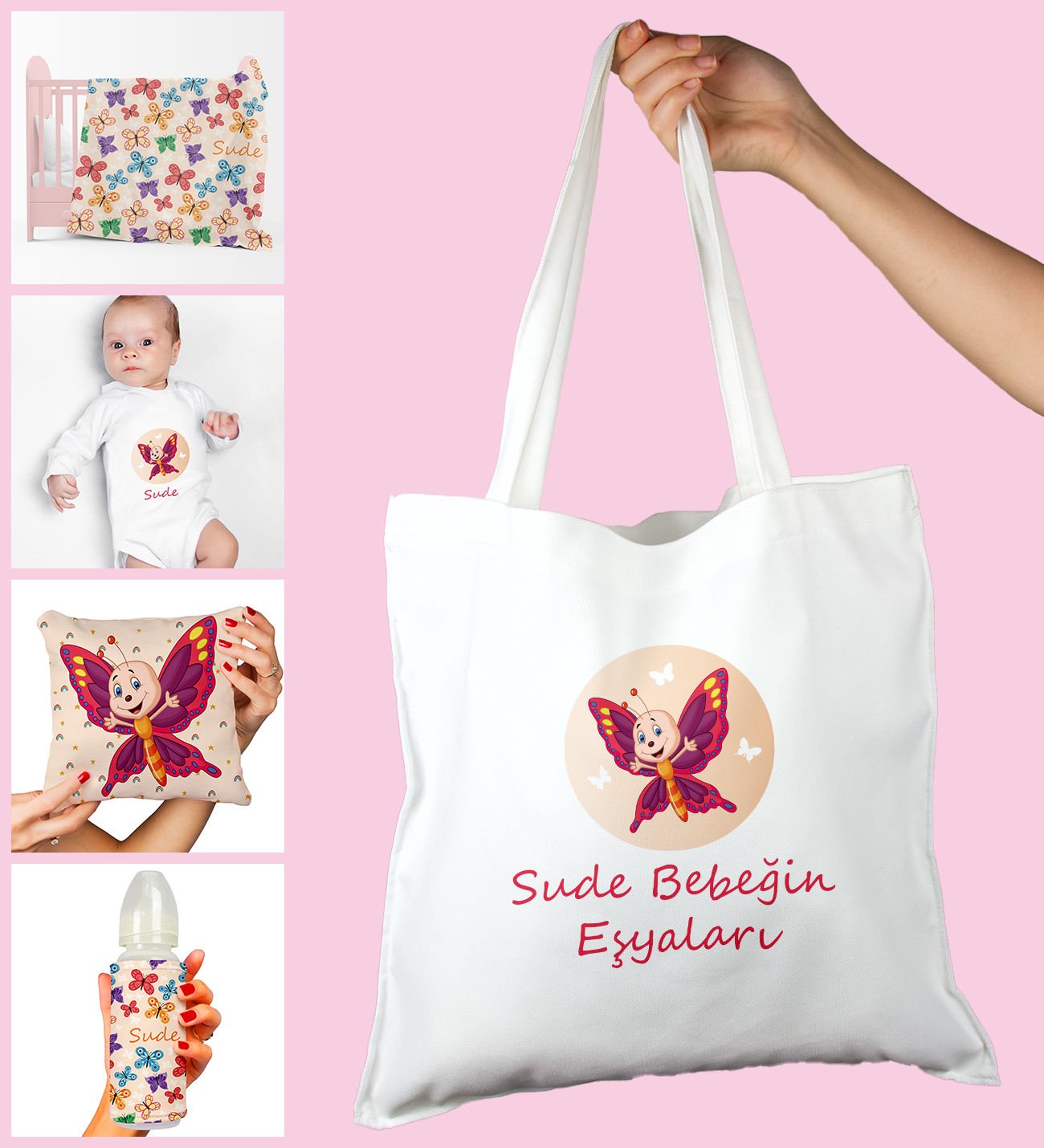 eJOYA Bebeklere Özel Çantasında Kişiye Özel Battaniye Zıbın Biberon Ve Yastık Bebek Hediye Seti 109943