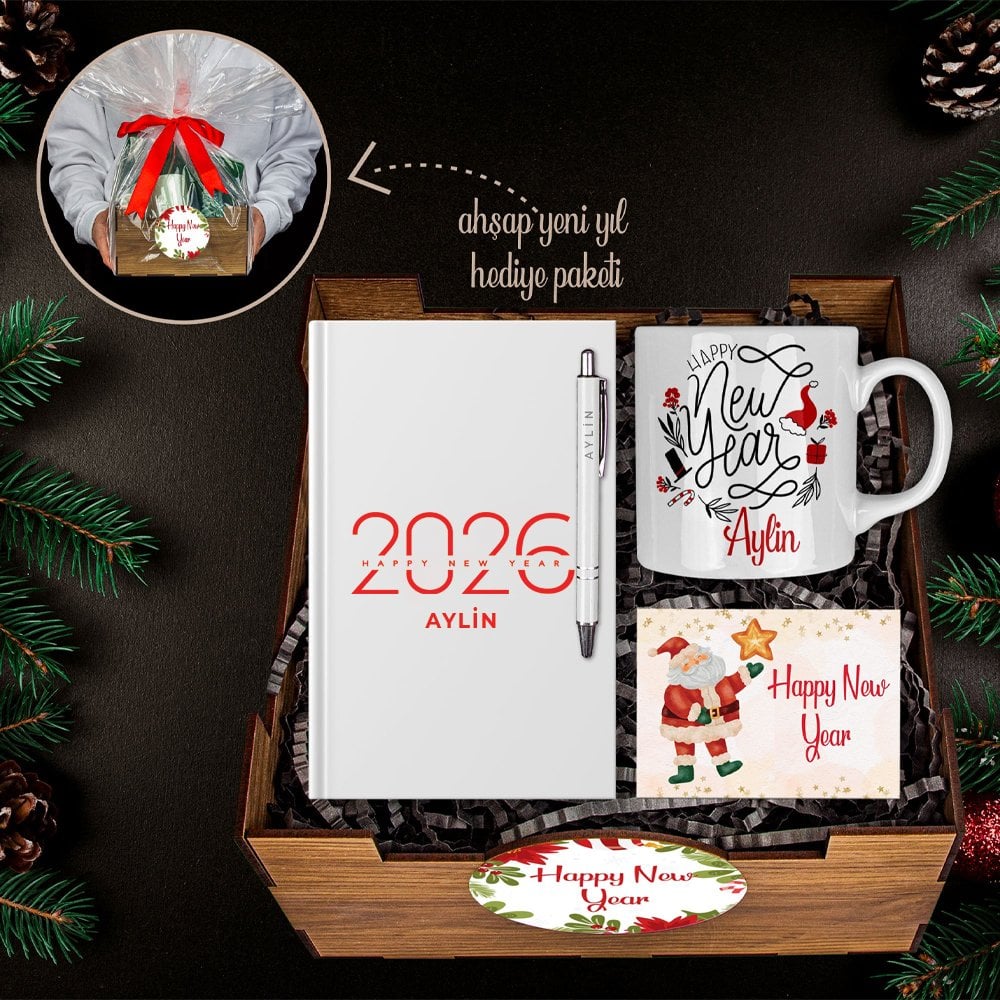 eJOYA Yeni Yıla Özel Defter Ve Kalem & Kupa & Ahşap Hediye Sepeti 114415
